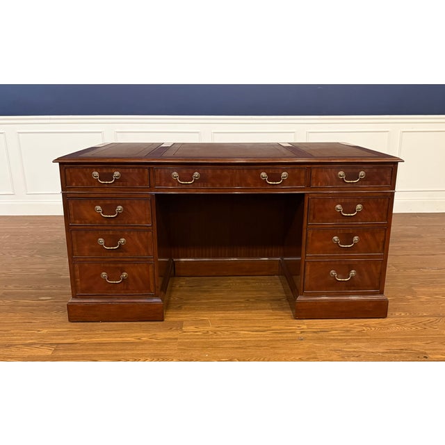 Brown Traditional 60 Inch Mahogany Executive Desk by Leighton Hall - Showroom Sample For Sale - Image 8 of 16