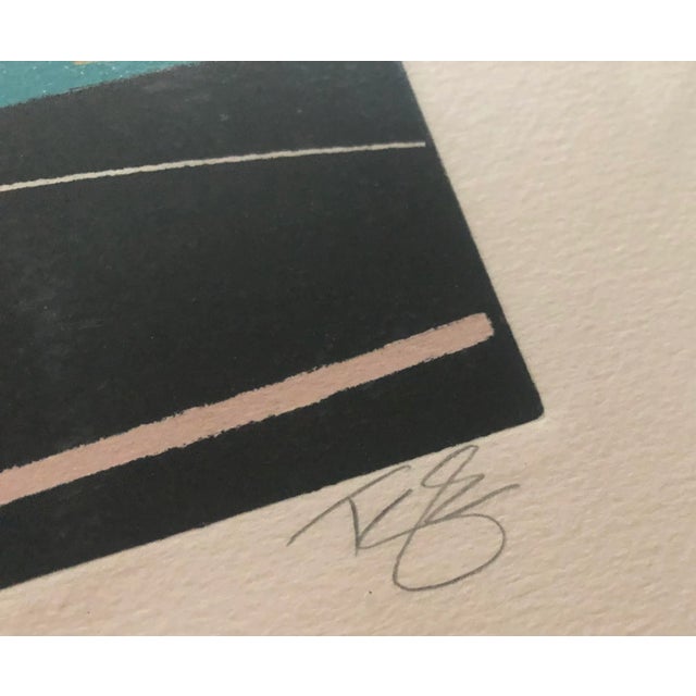 Abstract Vintage Geometric Abstract Lithograph Print Signed 80's For Sale - Image 3 of 10