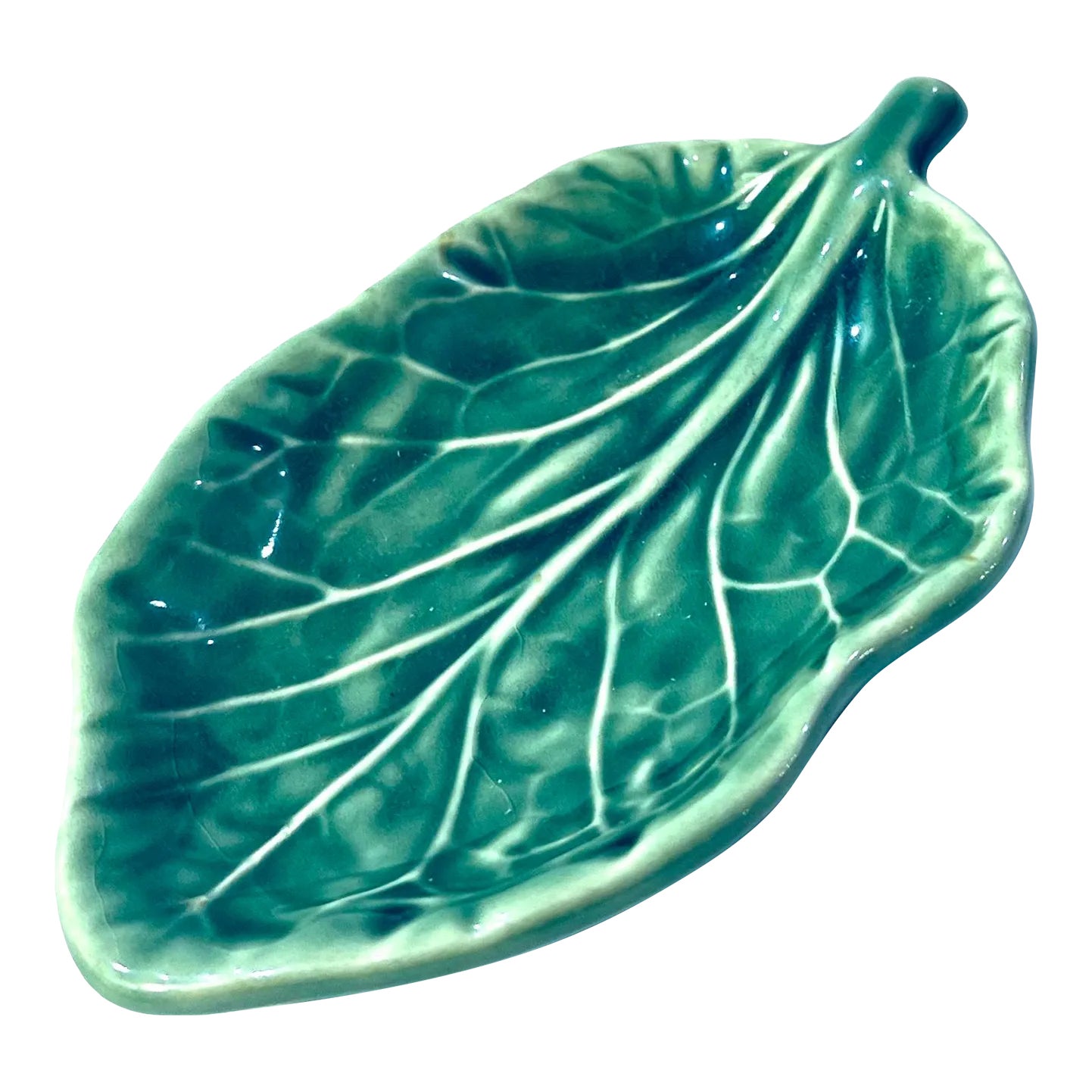1990s Bordallo Pinheiro Green Cabbage Ware Leaf Trinket Dish | Chairish