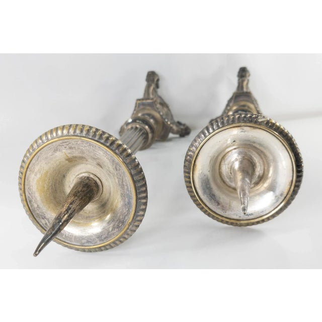 French Silverplate Brass or Bronze Candlesticks, a Pair For Sale - Image 10 of 12