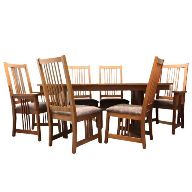 Bassett Furniture Vintage Red Oak Trestle Table Dining Table For Sale - Image 4 of 4