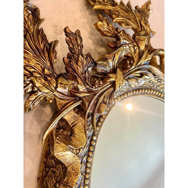 Vintage Louis XVl Style Solid Brass Gold Oval Wall Mirror or Vanity Mirror For Sale - Image 10 of 10