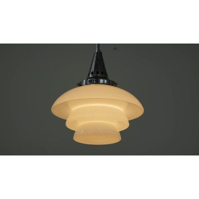 Vintage Laminated Frosted Glass and Chrome Pendant Lamp For Sale - Image 6 of 7