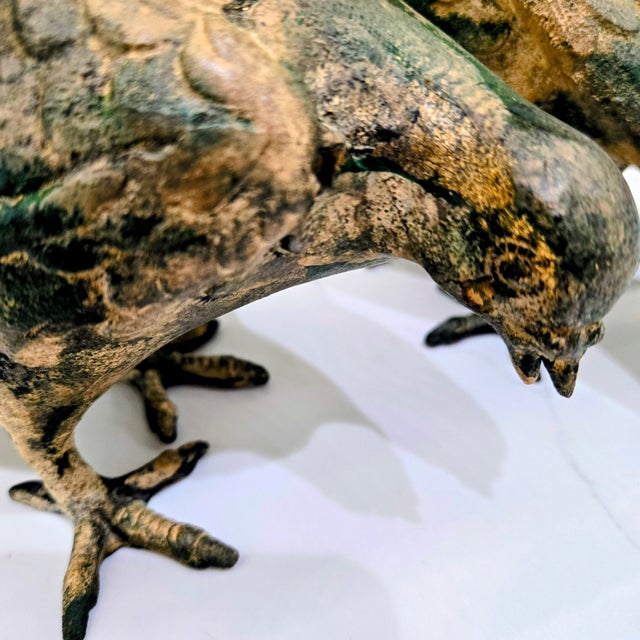 Vintage Toyo Japan Cast Bird Sculptures – Verdigris Pigeon Dove Pair, Heavy Decorative Figurines For Sale In Dallas - Image 6 of 10