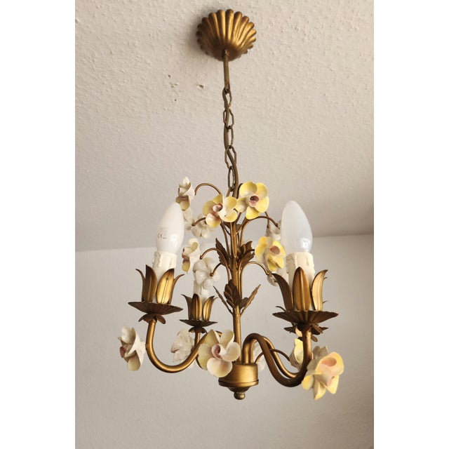 Hand-forged, handmade floral pendant lamp with handcrafted porcelain flowers and roses – a rare original, shabby chic...