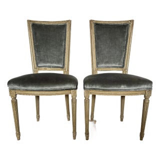Early 20th Century Antique Side Table Chairs. Crushed Velvet, Champagne Color - Set of 2 For Sale