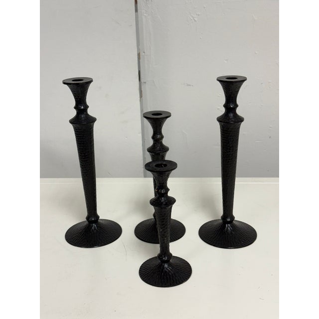 2010s Pottery Barn Seville Hammered Metal Candle Holders, Set of Four For Sale - Image 5 of 12