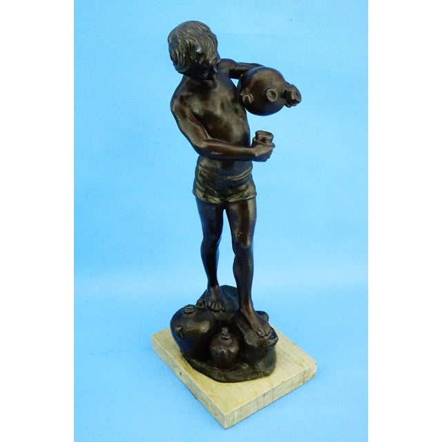Large 20th Century Antimony Water Carrier Sculpture with Marble Base, Naples, Italy For Sale - Image 9 of 18