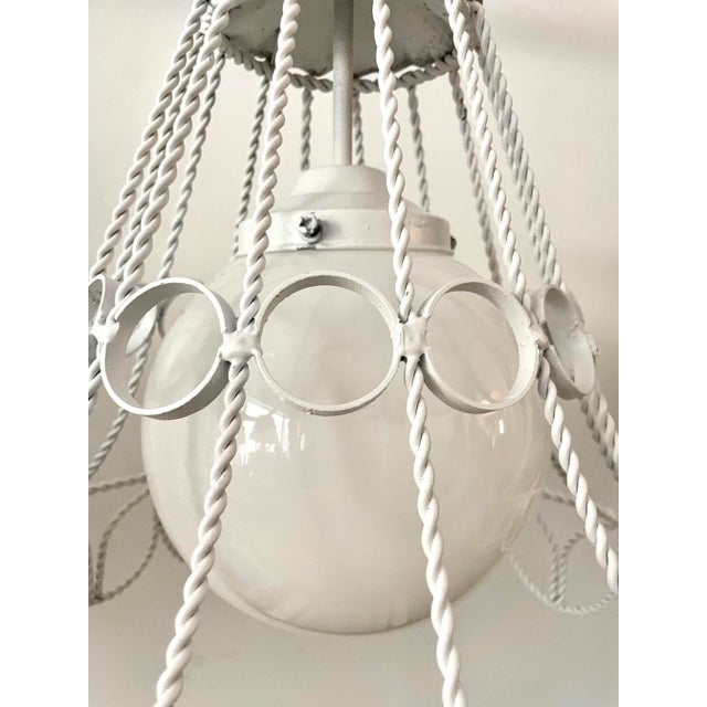 White Mid 20th Century Mid Century Modern White Twisted Metal Pendant Light For Sale - Image 8 of 13