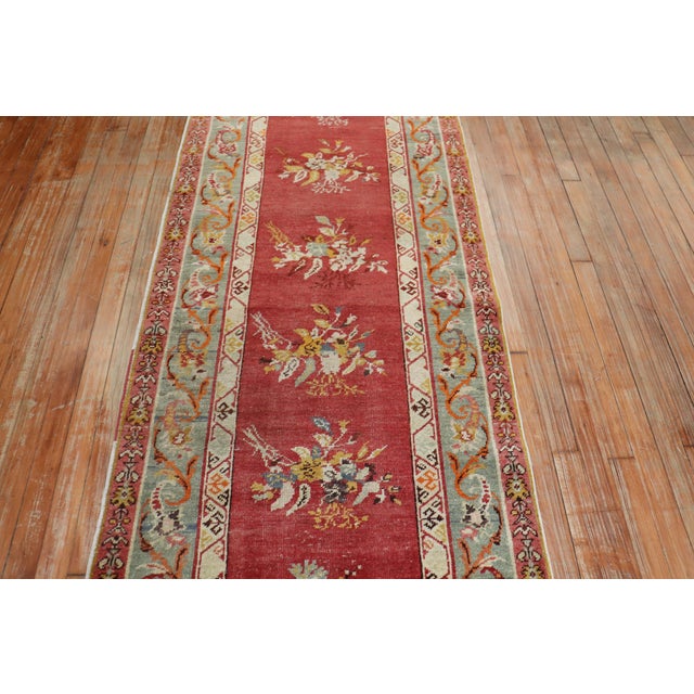 Fine Red Floral Turkish 20th Century Runner - 2'9" x 11'6" For Sale In New York - Image 6 of 6