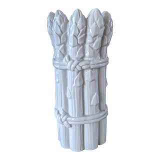 Vintage Majolica Glazed Ceramic White Asparagus Candle Holder For Sale