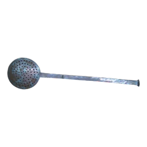 19th Century Antique European Hammered Copper Straining Spoon Ladel Skimmer Spatula