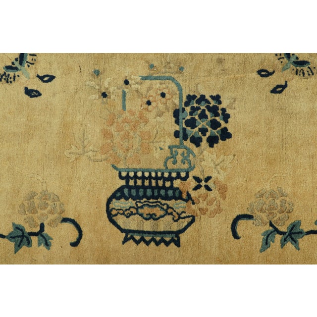 Traditional Antique Chinese Peking Rug in Cream & Blue Florals and Pictorials | Rug & Kilim For Sale - Image 3 of 8