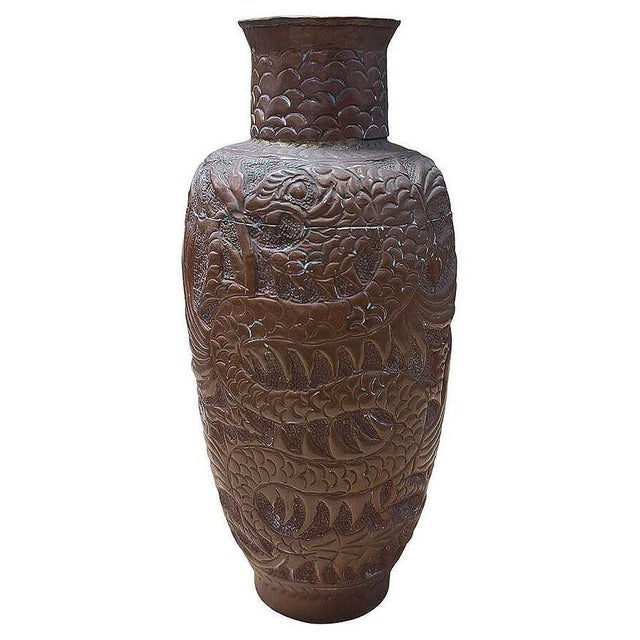 1930s Pre-War Hand Hammered Copper Chinese Dragon Vase For Sale - Image 4 of 5