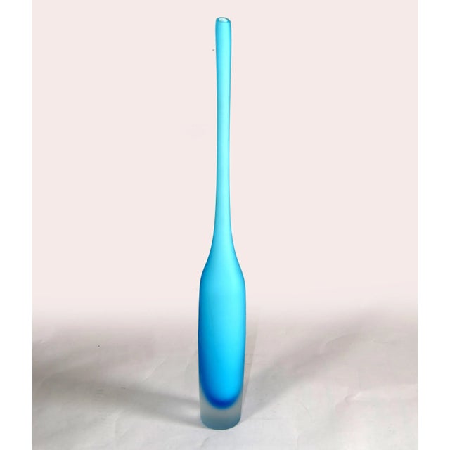 Murano 1980s Italian Cornflower Blue Scavo Glass Wheat Vase Vessel Mid-Century Modern For Sale - Image 4 of 14