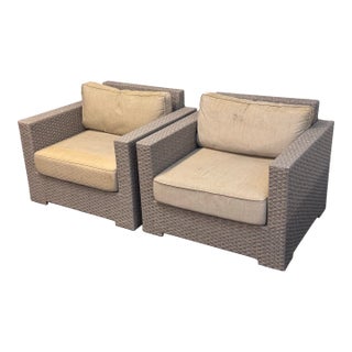 Crate & Barrel Outdoor Lounge Arm Chairs, Pair For Sale