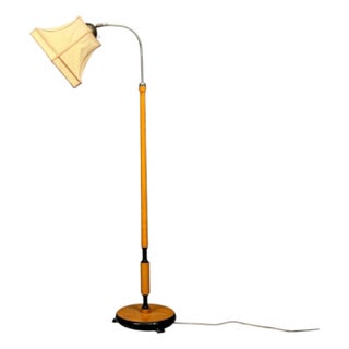 1950s Swedish Modern, Floor Lamp, Oak, Ebonized Wood, Suede For Sale