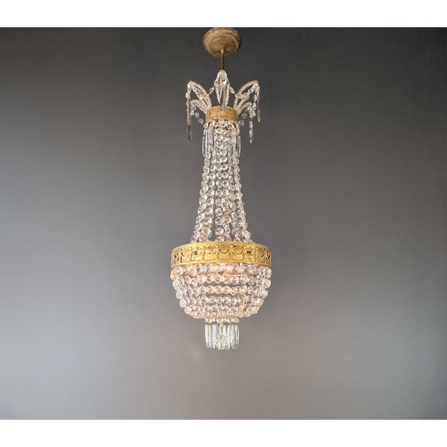 Art Deco Empire Brass Chandelier Crystal Lustre Ceiling Light Antique Classical Art Deco For Sale - Image 3 of 9