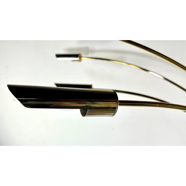 Gold Italian 6-Light Arc Floor Lamp in Gilded Brass, 1970s For Sale - Image 8 of 15