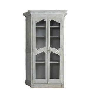 19th Century French Blue Gray Painted Armoire Cabinet With Serpentine Sides For Sale