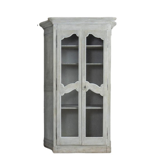 19th Century French Blue Gray Painted Armoire Cabinet With Serpentine Sides For Sale