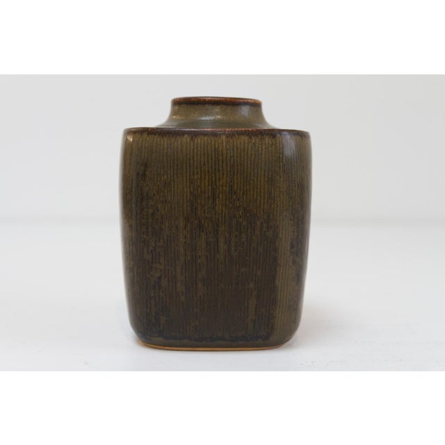 Mid-Century Modern Danish Green Stoneware Vase by Valdemar Petersen for Bing & Grondahl, 1950s For Sale - Image 3 of 18