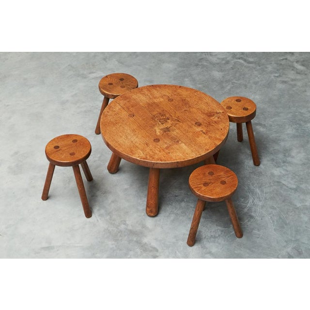 Mid-Century Modern Coffee Table and Stools in Oak, 1940s, Set of 5 For Sale - Image 3 of 13