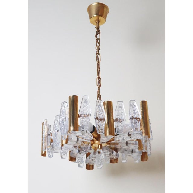 1970s Gilded and Crystal Glass Chandelier from Orrefors, Sweden, 1970s For Sale - Image 5 of 13