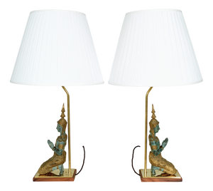 Bronze Brass Gilt Thai Teppanom Buddha Table Lamps in the style of Mont, Belgium, Set of 2