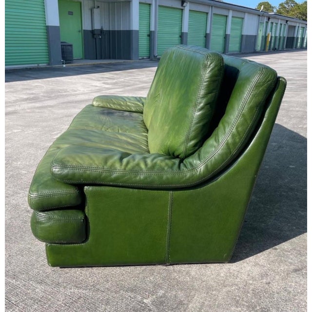 Late 20th Century Postmodern Patinated Green Buffalo Leather Sofa by Roche Bobois For Sale - Image 5 of 10