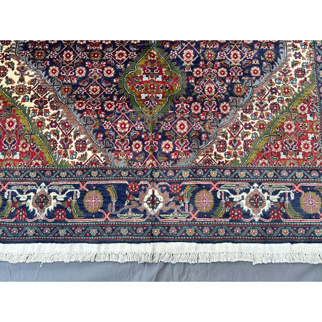 Traditional Hand-Knotted Navy Blue and Red Tabriz Medallion Wool Area Rug,6'8 X 5'1' For Sale - Image 3 of 13