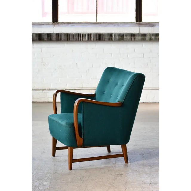 Mid-Century Danish Lounge Chair in Oak and Wool Attributed to N.A. Jorgensen For Sale - Image 4 of 8