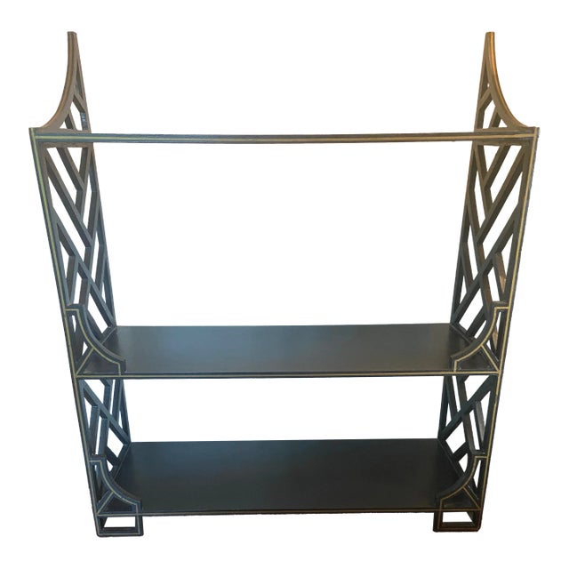 Chinoiserie Style Fretwork Trimmed Tabletop Shelf For Sale
