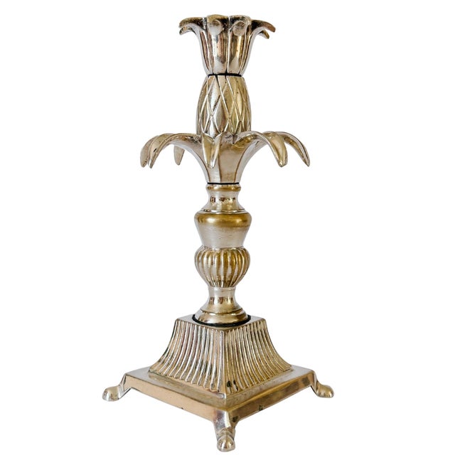 Mid 20th Century Vintage Hollywood Regency Silver Plated Brass Pineapple Candlesticks - A Pair For Sale - Image 5 of 10