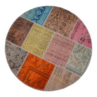 Earthy Colors Turkish Round Rug Hand Knotted Handstitched Living Room Entry Decor - 4'11" Diameter For Sale