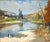 A original oil painting on canvas by Gabriel Vie, French artist 1888-1973, "L' Aveyron a St. Antonin", scene of two women...
