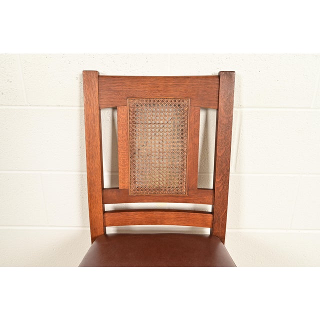 Stickley Brothers Antique Mission Oak and Cane Arts & Crafts Dining Chairs, Set of Four For Sale In South Bend - Image 6 of 14