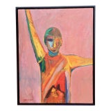 “The Red Card” Figurative Impressionist Abstract Oil Painting by Joao De Brito, Framed - For Sale
