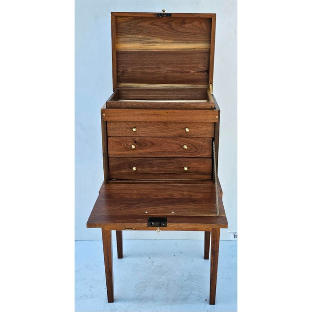Handcrafted Federal Solid Black Walnut and Satinwood Silver Smith Chest For Sale - Image 9 of 12