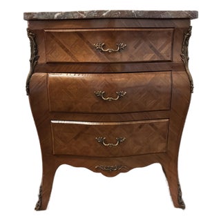 Early 20th Century Louis XV Rosewood Bombé Chest, Aleppo Marble Top & Ormolu Mounts For Sale