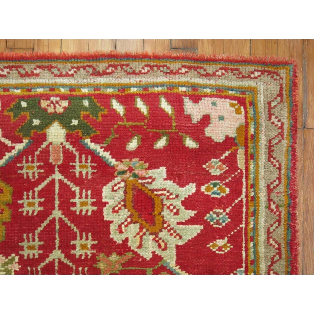 Folk Art Early 20th Century Antique Zabihi Collection Bright Red Turkish Oushak Carpet - 3'3" x 5' For Sale - Image 3 of 4