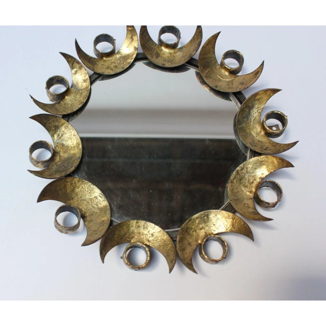 Small Vintage Brutalist Gilded Mixed-Metal Decorative Wall Mirror For Sale In New York - Image 6 of 11