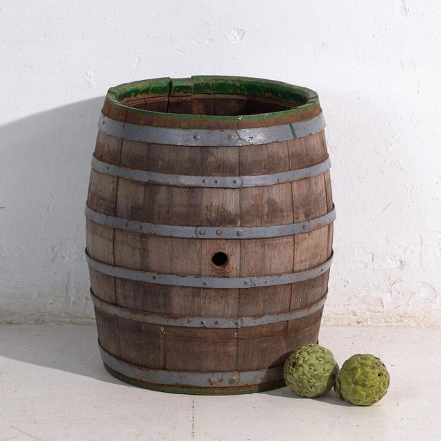 Vintage Wooden Barrel with Iron Straps, Central Europe, 1920 For Sale - Image 6 of 7