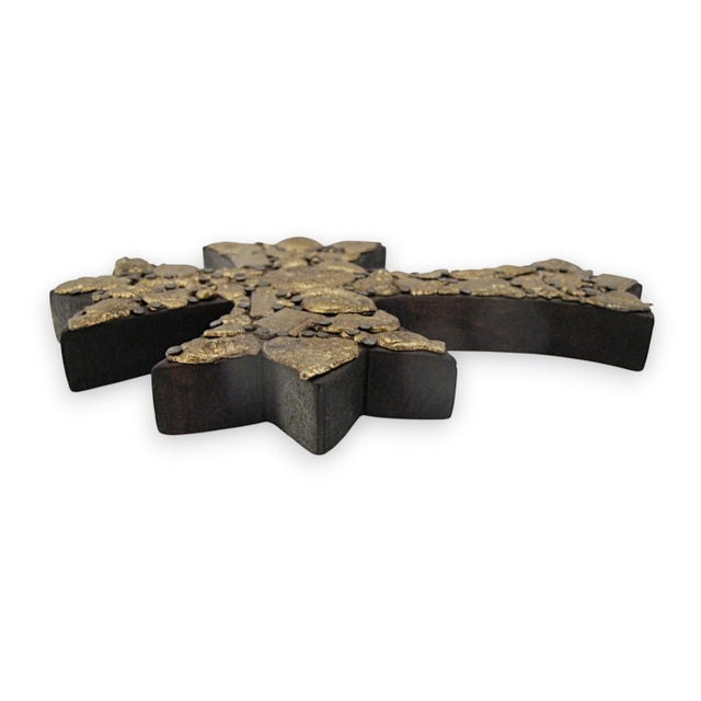 Early 20th Century Mexican Folk Art Milagros Wooden Cross Nailed Metal Brass Charms Wall Hanging For Sale - Image 5 of 8