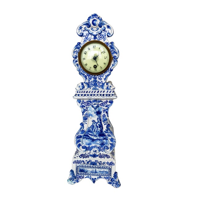 Antique 1880s Delft Blue and White Clock Porcelain Miniature