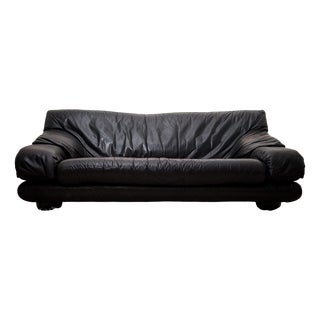 Black Leather Sofa from Manufacturer Wiener Werkstätte, 1970s For Sale