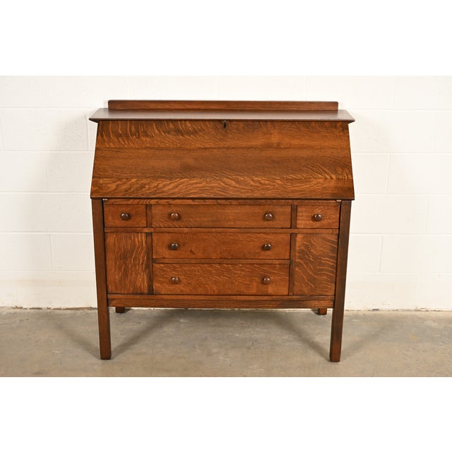 Early 20th Century L. & J. G. Stickley Antique Mission Oak Arts & Crafts Drop Front Secretary Desk, Newly Refinished For Sale - Image 5 of 15