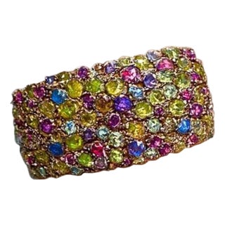 Bochic “Capri” Vintage Sapphire & Multi Gem Bangle Set In 18K Gold & Silver For Sale