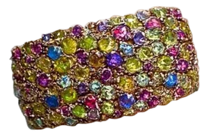Bochic “Capri” Vintage Sapphire & Multi Gem Bangle Set In 18K Gold & Silver