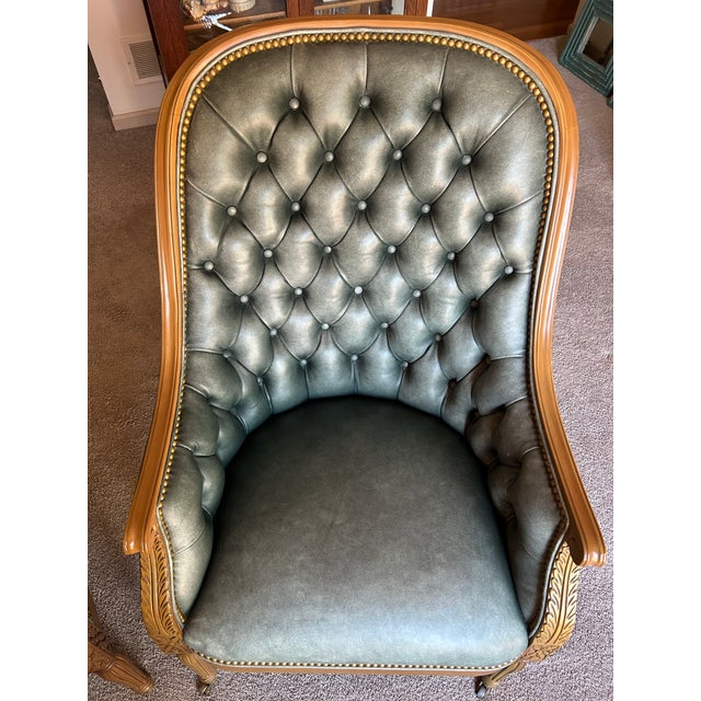French Provincial Pair of Hancock & Moore Classic Tufted Leather Bergere Chairs For Sale - Image 3 of 11